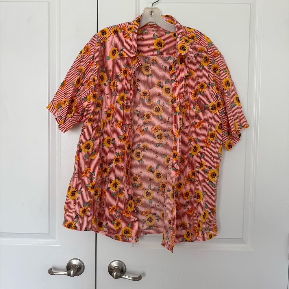 Men’s Vatpave Floral Striped Casual Button Down Shirt size xl